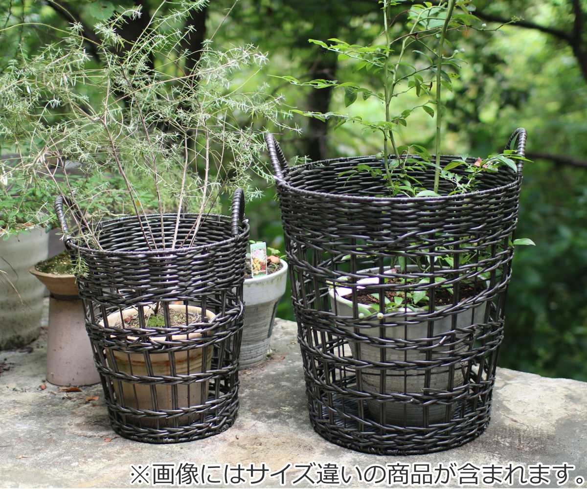 プランターカバー Re-PLA ハンドルラウンドバスケット Lサイズ ( 鉢カバー 鉢入れ 植木鉢入れ かご バスケット 丸 取っ手 スタンド 置き型 観葉植物 鉢植え 花 室内 収納 小物入れ インテリア ナチュラル おしゃれ )【 チャコールグレー 】 チャコールグレー