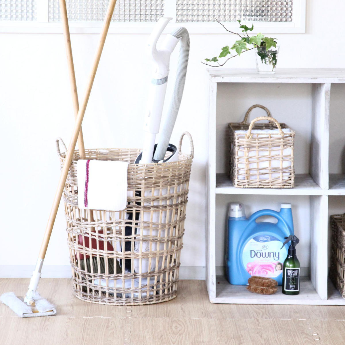 プランターカバー Re-PLA ハンドルラウンドバスケット Lサイズ ( 鉢カバー 鉢入れ 植木鉢入れ かご バスケット 丸 取っ手 スタンド 置き型 観葉植物 鉢植え 花 室内 収納 小物入れ インテリア ナチュラル おしゃれ )【 チャコールグレー 】 チャコールグレー