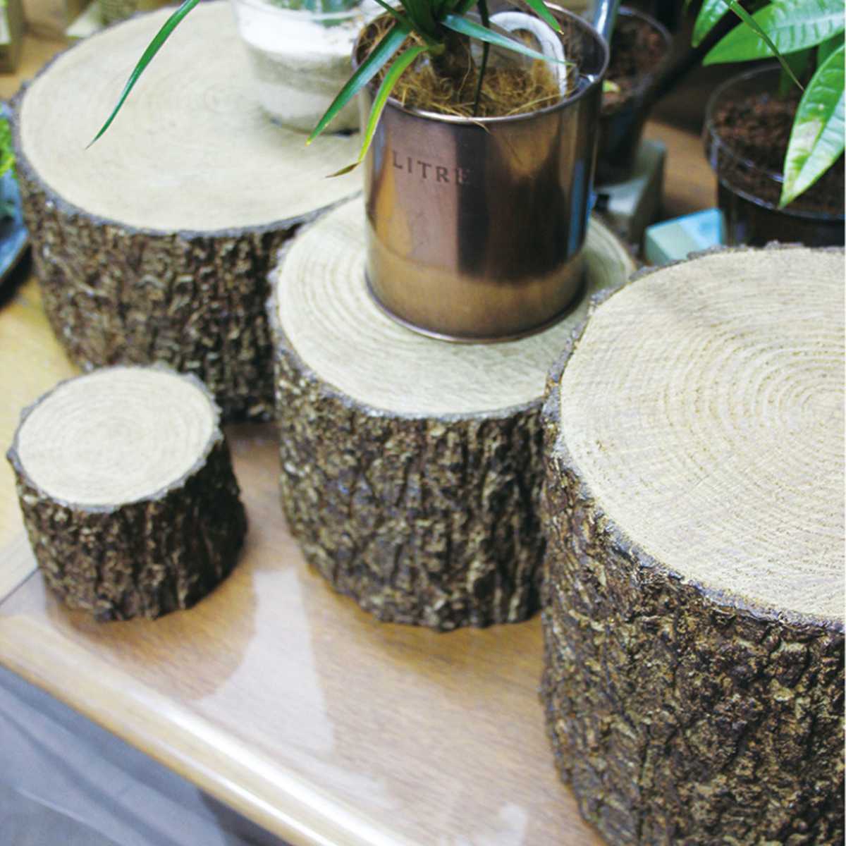 丸太テーブル オブジェ観葉植物台 - チェア