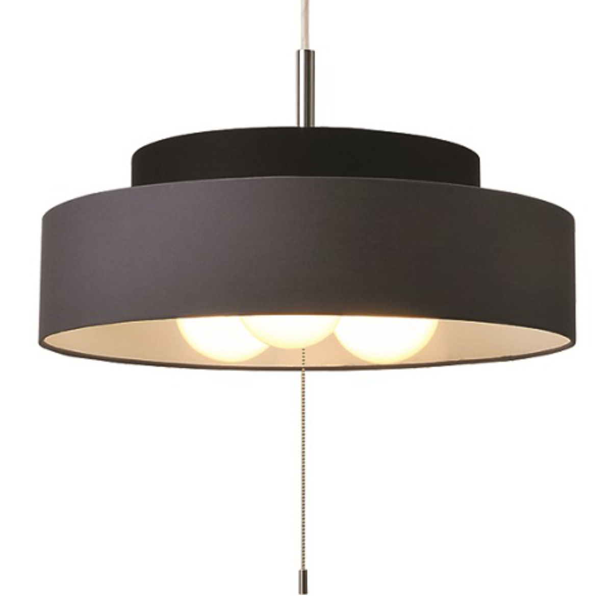 ペンダントライト 3灯 LED対応 Dual ( 照明 LED 洋室 和室 寝室 ダイニング 紐付き 引き紐 吊り下げ E26 北欧風 カジュアル 上品 照明器具 ライト おしゃれ インテリア リビング 3灯式 シンプル ウッド ファブリック ) 【ブラック×グレー】 ブラック×グレー