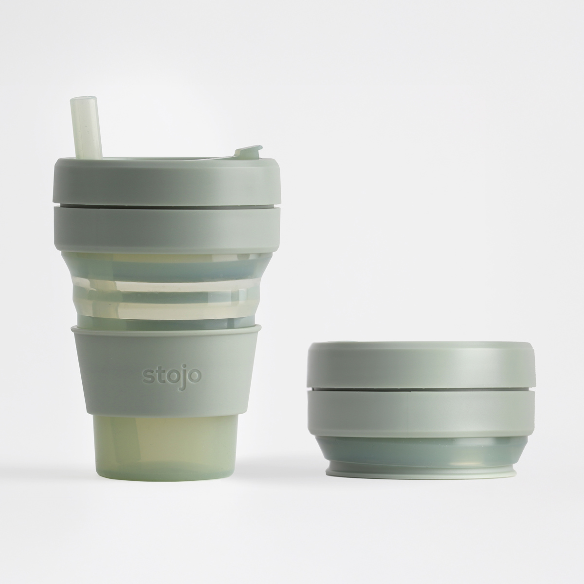 タンブラー stojo 470ml 折りたたみ 半透明 BIGGIE Jelly ( ストージョ 折り畳み カップ 蓋付き ストロー 持ち運び 食洗機対応 シリコン BPAフリー ビギー マイカップ マイタンブラー 水筒 クリア コップ アイス ホット ) 【JellySage】 JellySage