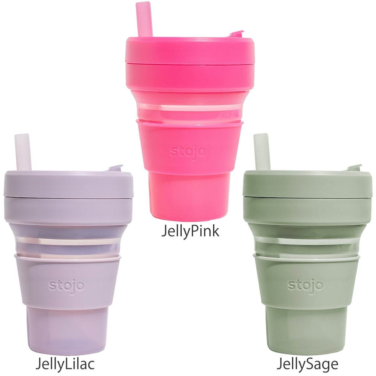 タンブラー stojo 470ml 折りたたみ 半透明 BIGGIE Jelly ( ストージョ 折り畳み カップ 蓋付き ストロー 持ち運び 食洗機対応 シリコン BPAフリー ビギー マイカップ マイタンブラー 水筒 クリア コップ アイス ホット ) 【JellySage】 JellySage