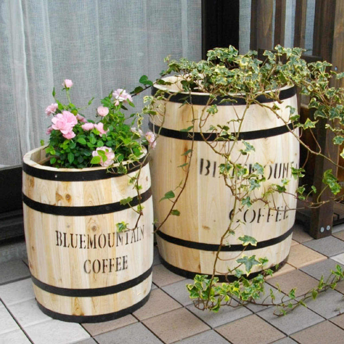 プランター コーヒーバレル 大小 2個組 ( 鉢カバー プランタースタンド プランターカバー 2way 木製 樽型 バレル 鉢植え 植木鉢 屋外 インテリア 収納 サイドテーブル おしゃれ 天然木 )