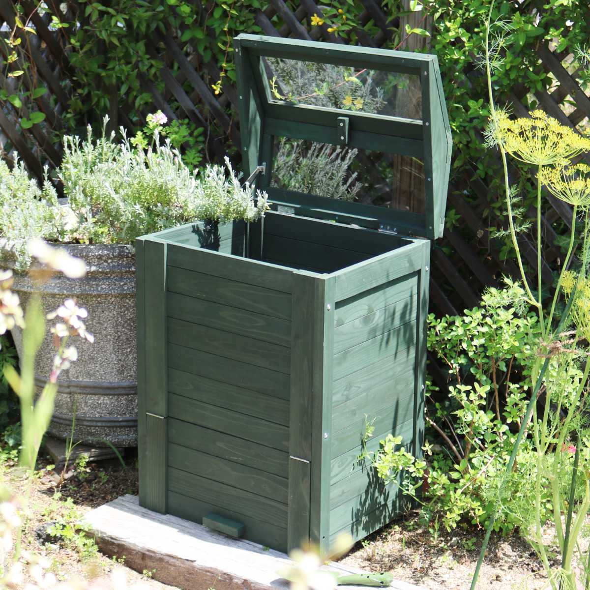 コンポスト 木製窓付コンポスト 90L OWN オウン ( ゴミ箱 生ごみ 堆肥 堆肥コンポスター ボックス フタ付き ガラス扉 ダストボックス 生ごみ処理 大容量 )