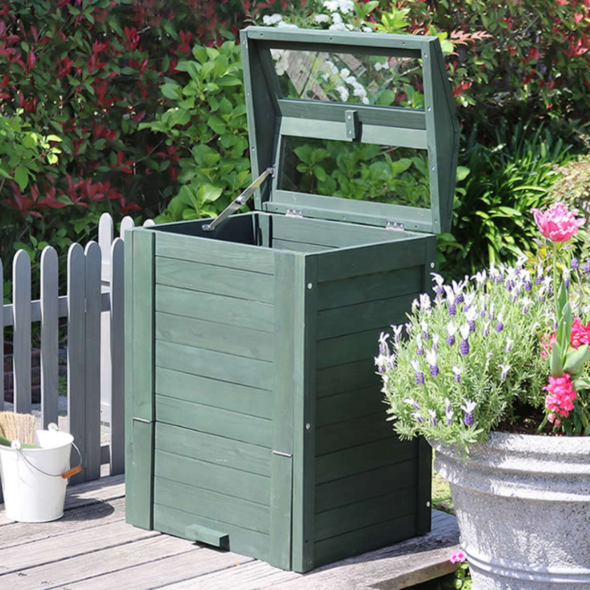 コンポスト 木製窓付コンポスト 90L OWN オウン ( ゴミ箱 生ごみ 堆肥 堆肥コンポスター ボックス フタ付き ガラス扉 ダストボックス 生ごみ処理 大容量 )