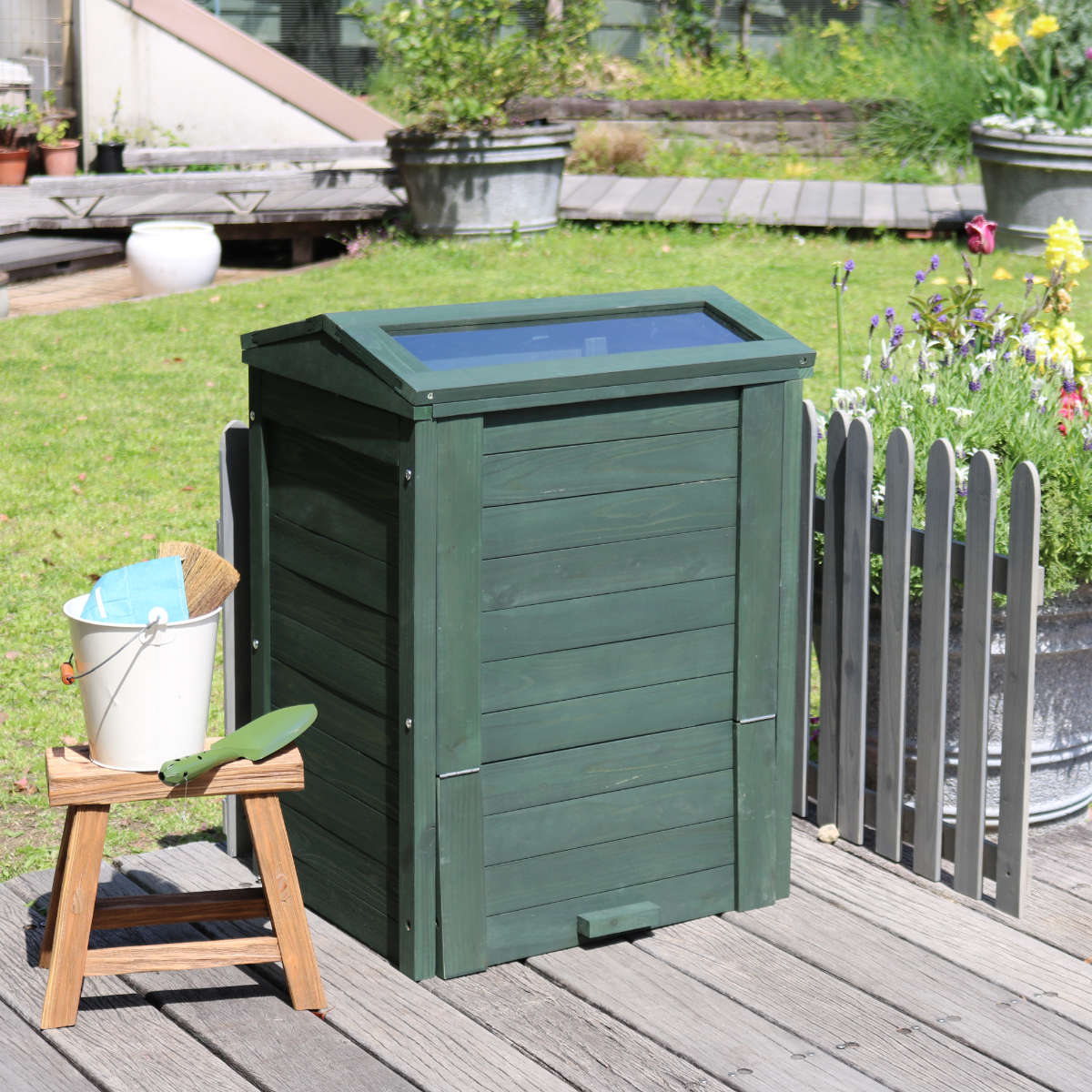 コンポスト 木製窓付コンポスト 90L OWN オウン ( ゴミ箱 生ごみ 堆肥 堆肥コンポスター ボックス フタ付き ガラス扉 ダストボックス 生ごみ処理 大容量 )