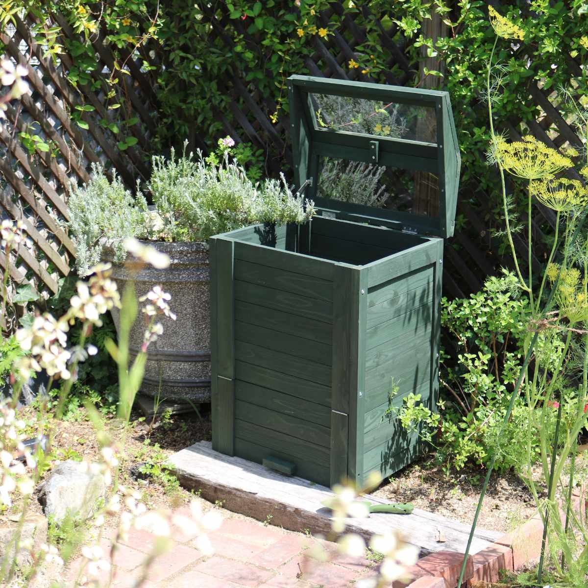 コンポスト 木製窓付コンポスト 90L OWN オウン ( ゴミ箱 生ごみ 堆肥 堆肥コンポスター ボックス フタ付き ガラス扉 ダストボックス 生ごみ処理 大容量 )