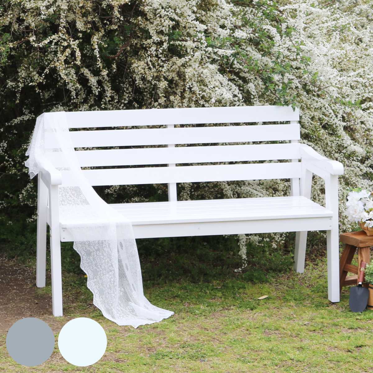 ベンチ 天然木製ベンチ 幅130cm Elan エラン （ 木製 屋外 ウッドチェア ウッドベンチ 庭 バルコニー 2人掛け 天然木 庭先 ガーデンファーニチャー 椅子 長椅子 ガーデン おしゃれ オブジェ 木 ウッド ） 【ホワイト】