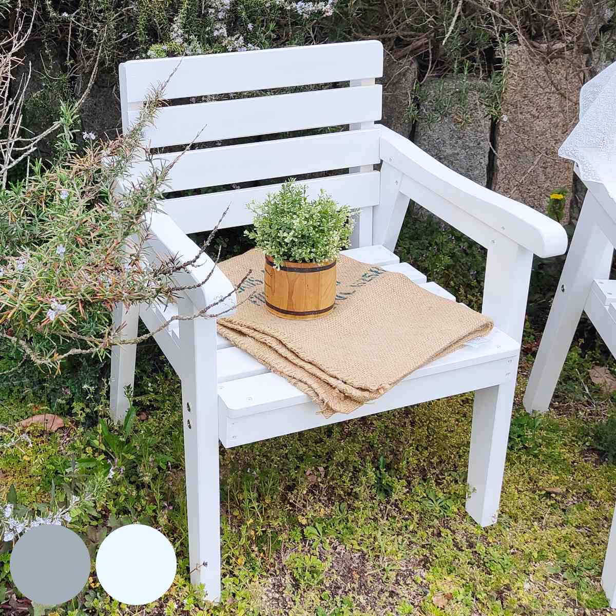 ベンチ 天然木製ベンチ 幅60cm Elan エラン （ 木製 屋外 ウッドチェア ウッドベンチ 庭 バルコニー 1人掛け 天然木 庭先 ガーデンファーニチャー 椅子 ガーデン おしゃれ オブジェ 木 ウッド ） 【ホワイト】