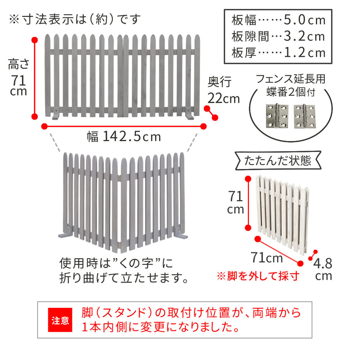 フェンス 木製 折り畳めるウッドフェンス 142×71cm 縦ストライプ ( ガーデンフェンス 柵 折りたたみ 2連 園芸 エクステリア 雑貨 ウッドフェンス 花壇 庭 ベランダ バルコニー ガーデニング 木製ガーデンフェンス 蝶番 インテリア ) 【グレー】 グレー