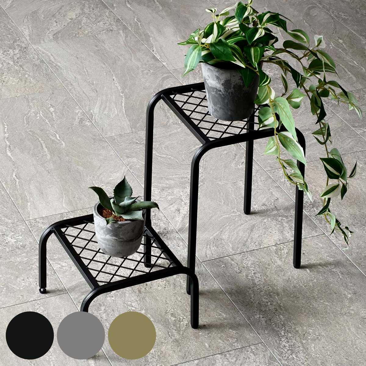 花台 アイアン プランタースタンド TWILL ツイル ハイロー 同色2点組 ( プランター台 フラワーラック 飾り台 プランターラック フラワー スタンド 室内 飾る 台 脚付き 置く 植物 観葉植物 花 園芸 アイアンフレーム 大小2個セット ) 【ブラック】