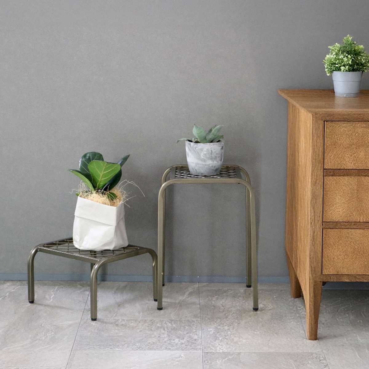 花台 アイアン プランタースタンド TWILL ツイル ハイロー 同色2点組 ( プランター台 フラワーラック 飾り台 プランターラック フラワー スタンド 室内 飾る 台 脚付き 置く 植物 観葉植物 花 園芸 アイアンフレーム 大小2個セット ) 【ブラック】 ブラック