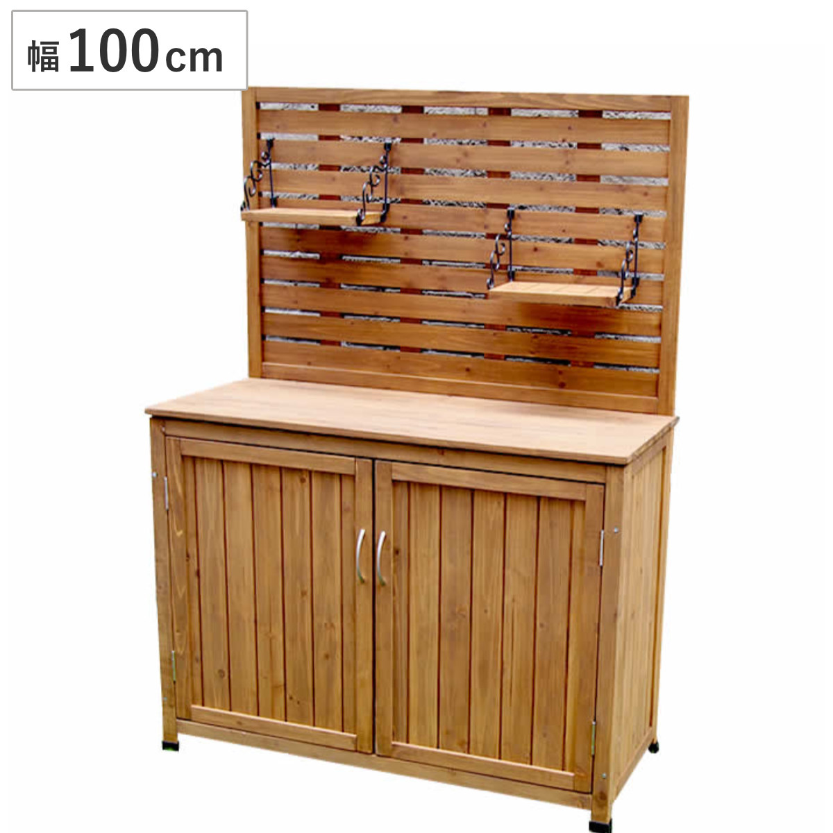 物置 パネル付収納庫 100 木製 （ 屋外物置 約 幅 100cm 木製物置 ベランダ 物置き 屋外収納 収納 ラック 収納棚 天然木 ガーデン ガレージ 庭用品 扉 ストッカー ガーデンストッカー パネル 棚付き おしゃれ ）