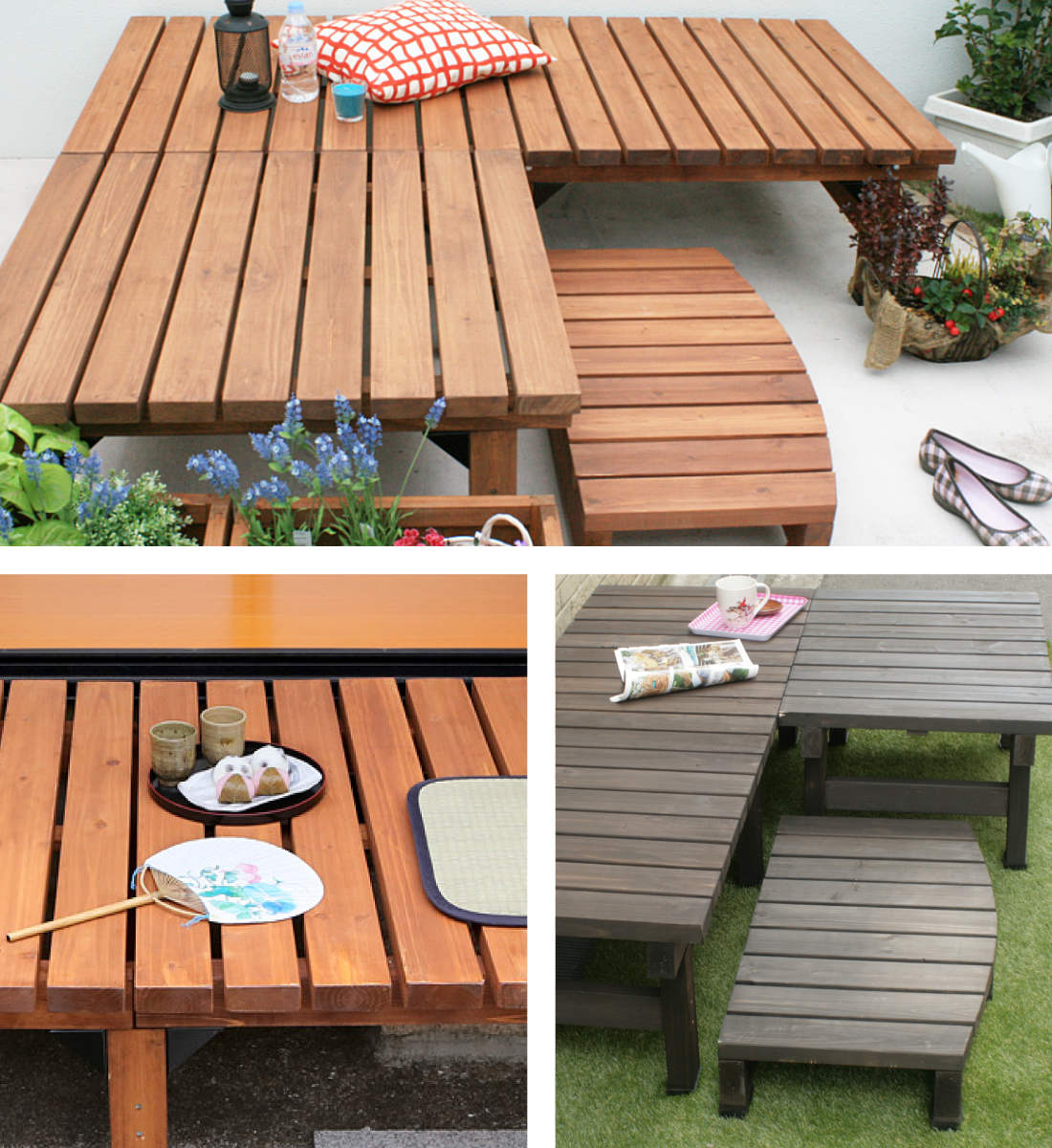 縁台 デッキ縁台 90×90cm ( ガーデンデッキ ベンチ 木製 屋外 ウッドデッキ ウッドベンチ 庭 バルコニー 天然木 杉 庭先 ぬれ縁 ガーデンベンチ 掃き出し窓 連結 ウッド デッキ おしゃれ ) 【ライトブラウン】 ライトブラウン