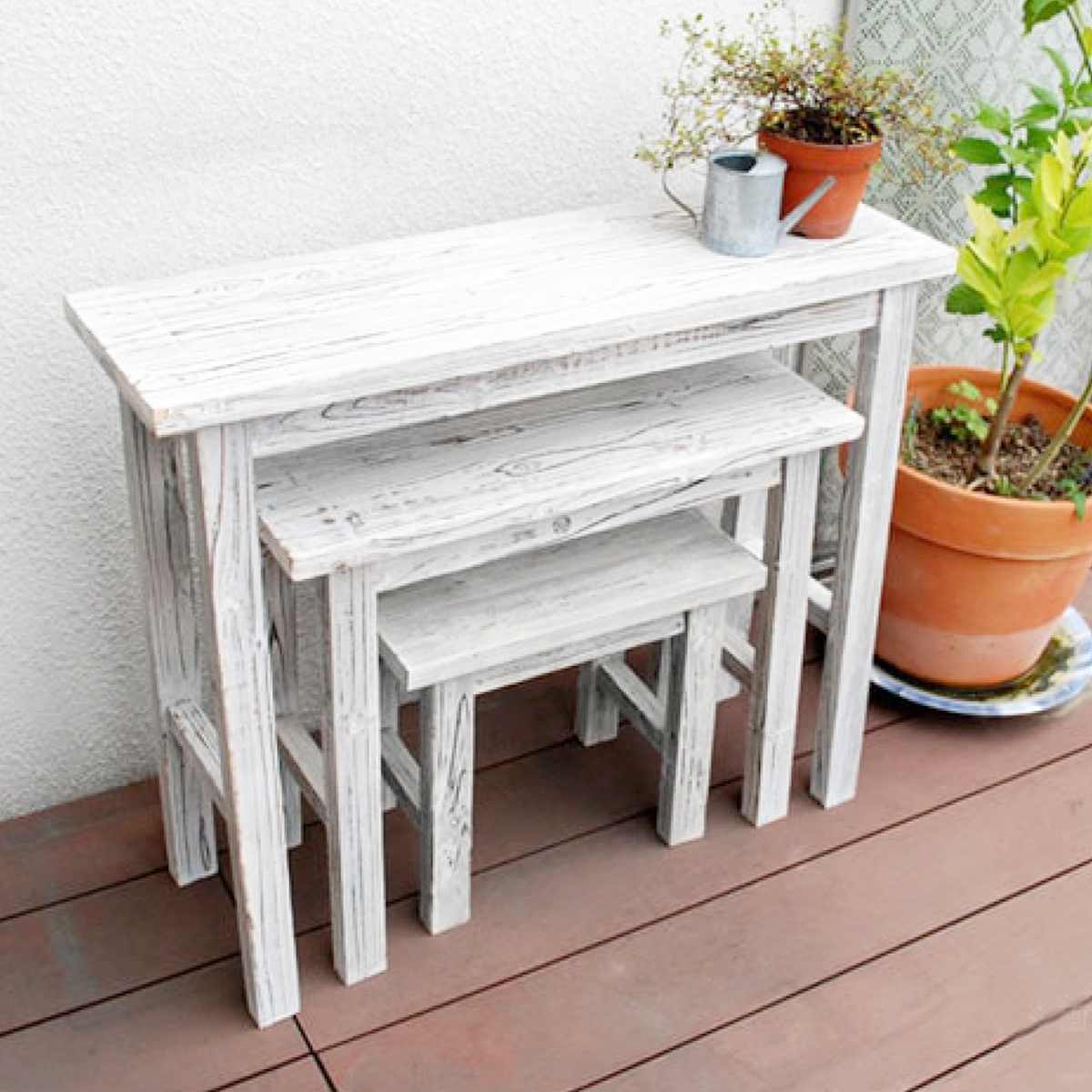 花台 ホワイトスツール風花台 3点セット ( プランター台 フラワーラック 飾り台 プランターラック フラワー スタンド 木 スクエア 室内 飾る 台 脚付き 置く 植物 観葉植物 花 園芸 インテリア ディスプレイ 雑貨 テーブル 天然木 )