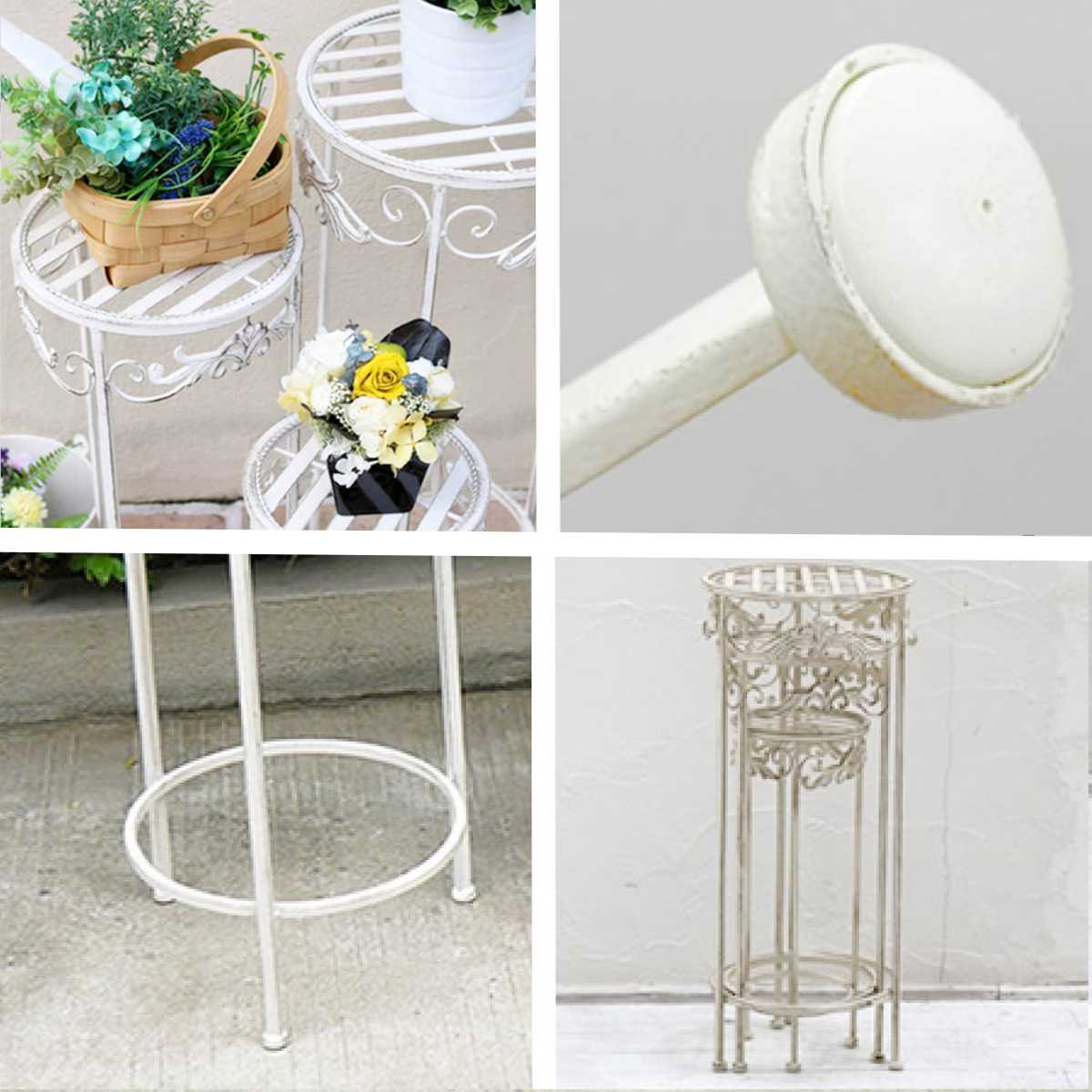 フラワースタンド ブランティーク ホワイトアイアンフラワースタンド 3点セット ( プランター台 フラワーラック 飾り台 プランターラック フラワー 室内 飾る 花台 置く 植物 観葉植物 園芸 アイアンフレーム 3個 セット )