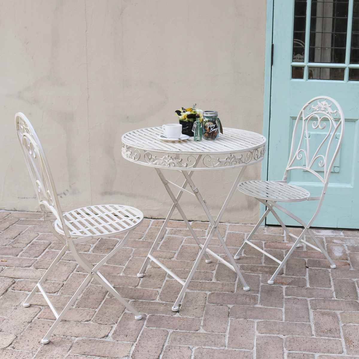 テーブル&チェア ブランティーク ホワイトアイアンテーブル70&チェア 3点セット ( テーブル ガーデンチェア ガーデン 庭 折りたたみ 机 椅子 カフェテーブル ガーデンテーブル 折りたたみチェア チェア カフェ バルコニー )