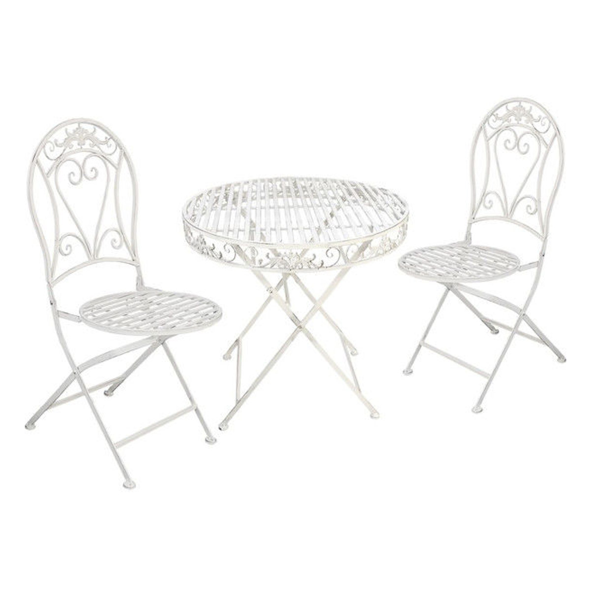 テーブル&チェア ブランティーク ホワイトアイアンテーブル70&チェア 3点セット ( テーブル ガーデンチェア ガーデン 庭 折りたたみ 机 椅子 カフェテーブル ガーデンテーブル 折りたたみチェア チェア カフェ バルコニー )