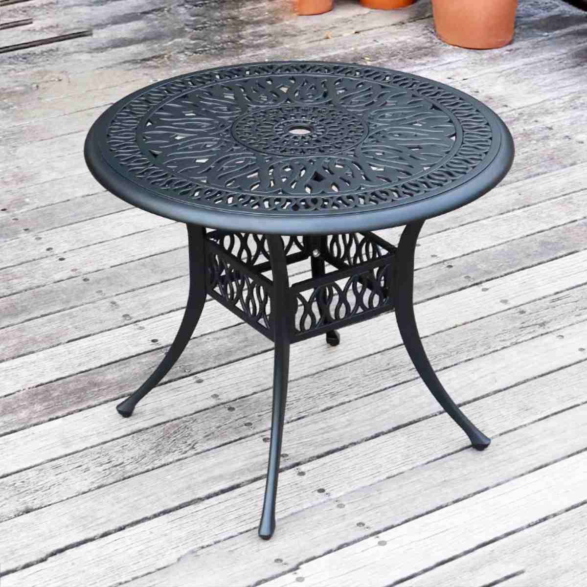 テーブル&チェア アルミ製ラウンドテーブル&チェア トルペ 5点セット ( テーブル ガーデンチェア ガーデン 庭 机 丸 ラウンド 椅子 カフェテーブル ガーデンテーブル チェア カフェ バルコニー パラソル パラソル用ホール 穴 )