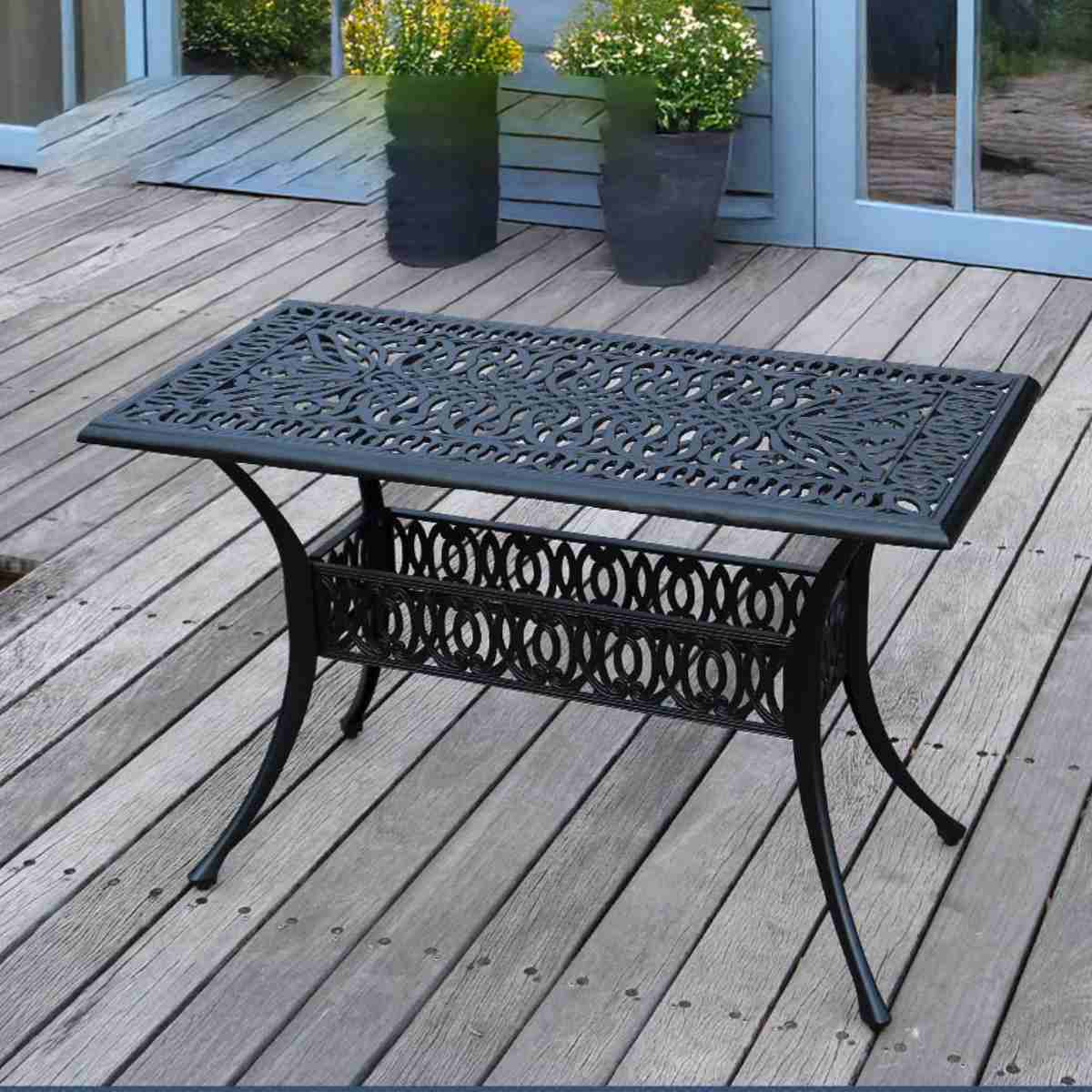 テーブル アルミ製レクタングルテーブル トルペ ( ガーデンテーブル ガーデン 庭 机 四角 長方形 カフェテーブル カフェ バルコニー テラス テーブルのみ パラソル ガーデンパラソル パラソル用ホール 穴 )