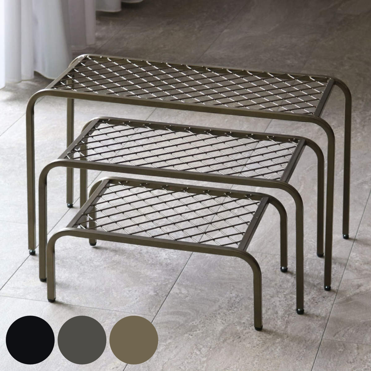 花台 アイアンプランタースタンド TWILL ツイル 3点セット （ プランター台 フラワーラック 飾り台 プランターラック フラワー スタンド 室内 飾る 台 脚付き 置く 植物 観葉植物 花 園芸 インテリア アイアンフレーム ） 【グレー】