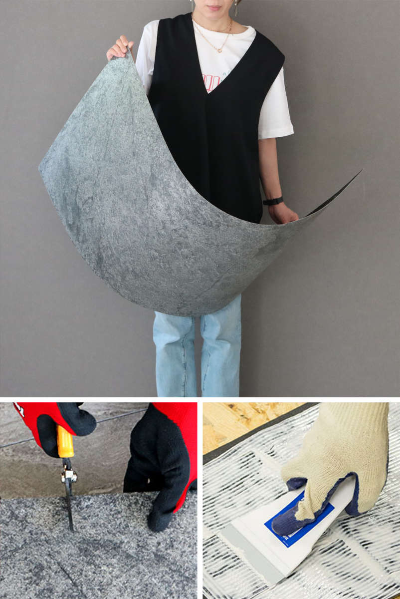 タイル DIY Stone 天然石タイル 122×61cm ( 壁紙タイル リメイクシート 壁用 石 ストーン 壁紙 立体 タイルシート 高級 石壁 天然石 リフォーム タイル壁紙 クロス 簡単 カット可能 ) 【グレー】 グレー