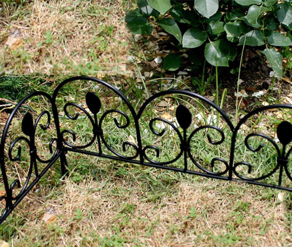 フェンス アイアンミニフェンス リーフ 幅47cm ( ガーデンフェンス アイアン 柵 園芸 エクステリア 雑貨 ミニ 花壇 庭 ベランダ バルコニー ガーデニング アイアンガーデンフェンス トレリス ) 【ブラック】 ブラック