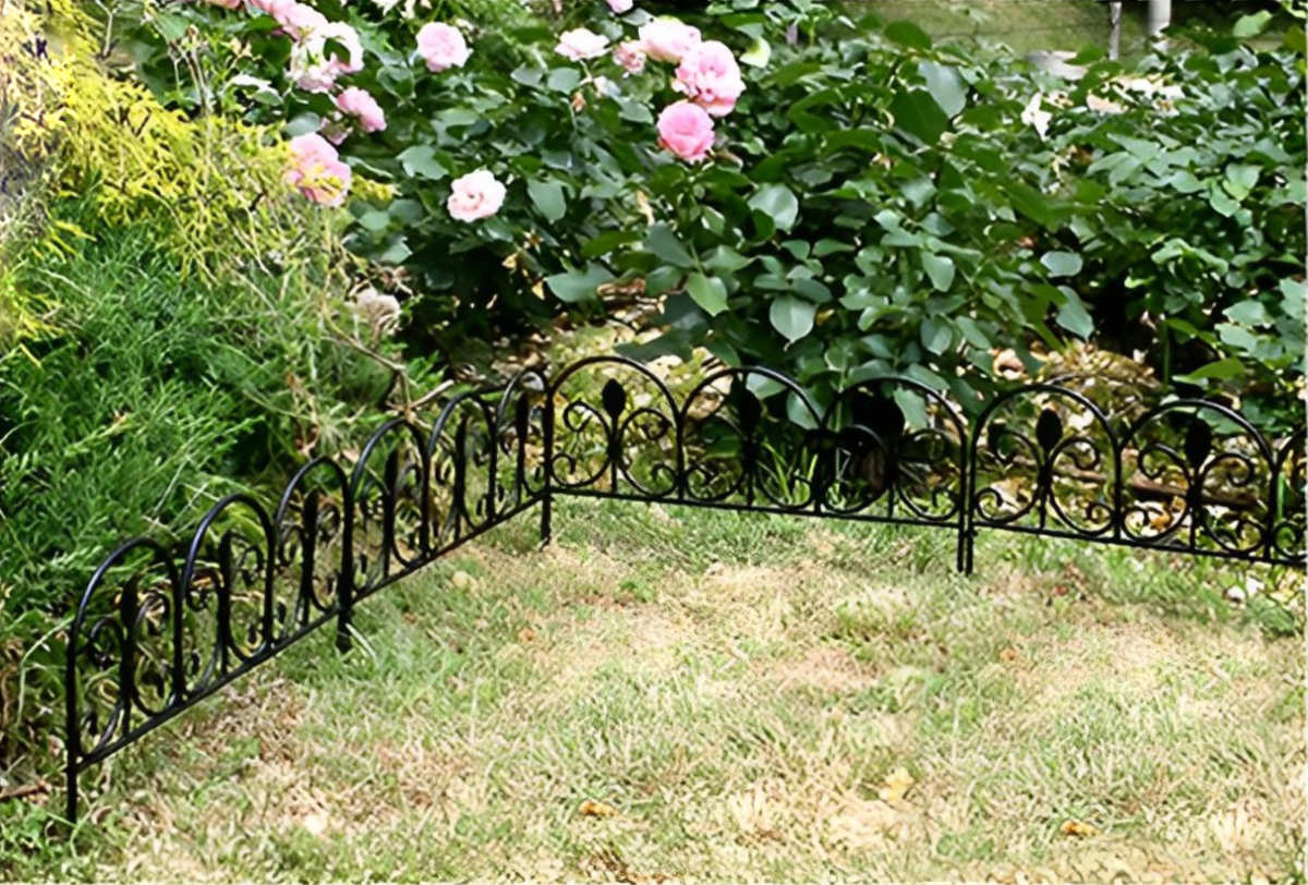 フェンス アイアンミニフェンス リーフ 幅47cm ( ガーデンフェンス アイアン 柵 園芸 エクステリア 雑貨 ミニ 花壇 庭 ベランダ バルコニー ガーデニング アイアンガーデンフェンス トレリス ) 【ブラック】 ブラック