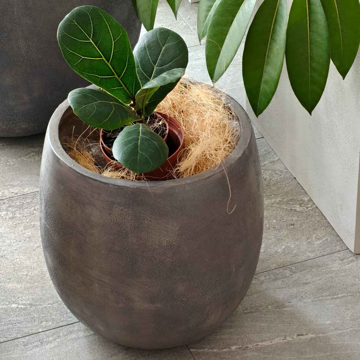 プランター グリッテ 石調FRPプランター 幅30cm ドロップ型 ( プランターカバー ラウンド 植木鉢 鉢 底穴 屋外 外 家庭菜園 寄せ植え おしゃれ ポット 鉢カバー 鉢植え 屋内 丸型 円型 大型プランター 水抜き穴 大型 花 ) 【グレー】 グレー