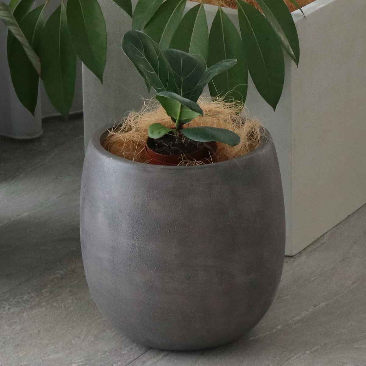 プランター グリッテ 石調FRPプランター 幅30cm ドロップ型 ( プランターカバー ラウンド 植木鉢 鉢 底穴 屋外 外 家庭菜園 寄せ植え おしゃれ ポット 鉢カバー 鉢植え 屋内 丸型 円型 大型プランター 水抜き穴 大型 花 ) 【グレー】 グレー