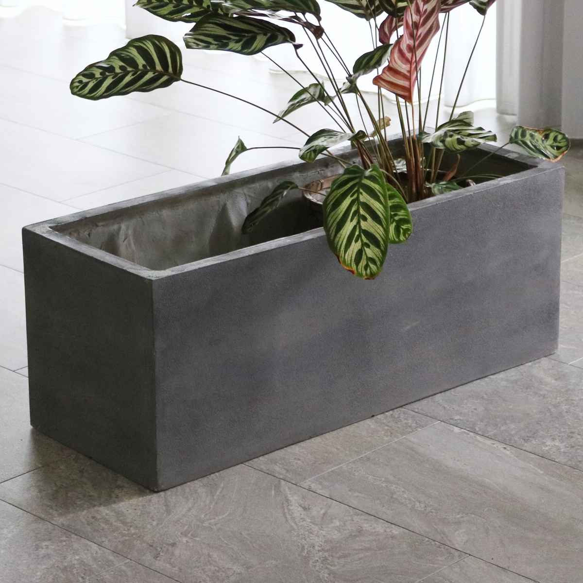 プランター グリッテ 石調FRPプランター 幅80cm 長角 ( プランターカバー スクエア 植木鉢 鉢 底穴 屋外 外 家庭菜園 寄せ植え おしゃれ ポット 鉢カバー 鉢植え 屋内 丸型 円型 大型プランター 水抜き穴 大型 花 ) 【グレー】 グレー