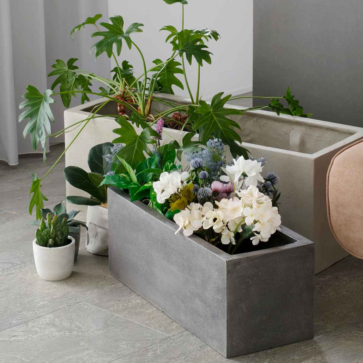 プランター グリッテ 石調FRPプランター 幅80cm 長角 ( プランターカバー スクエア 植木鉢 鉢 底穴 屋外 外 家庭菜園 寄せ植え おしゃれ ポット 鉢カバー 鉢植え 屋内 丸型 円型 大型プランター 水抜き穴 大型 花 ) 【グレー】 グレー