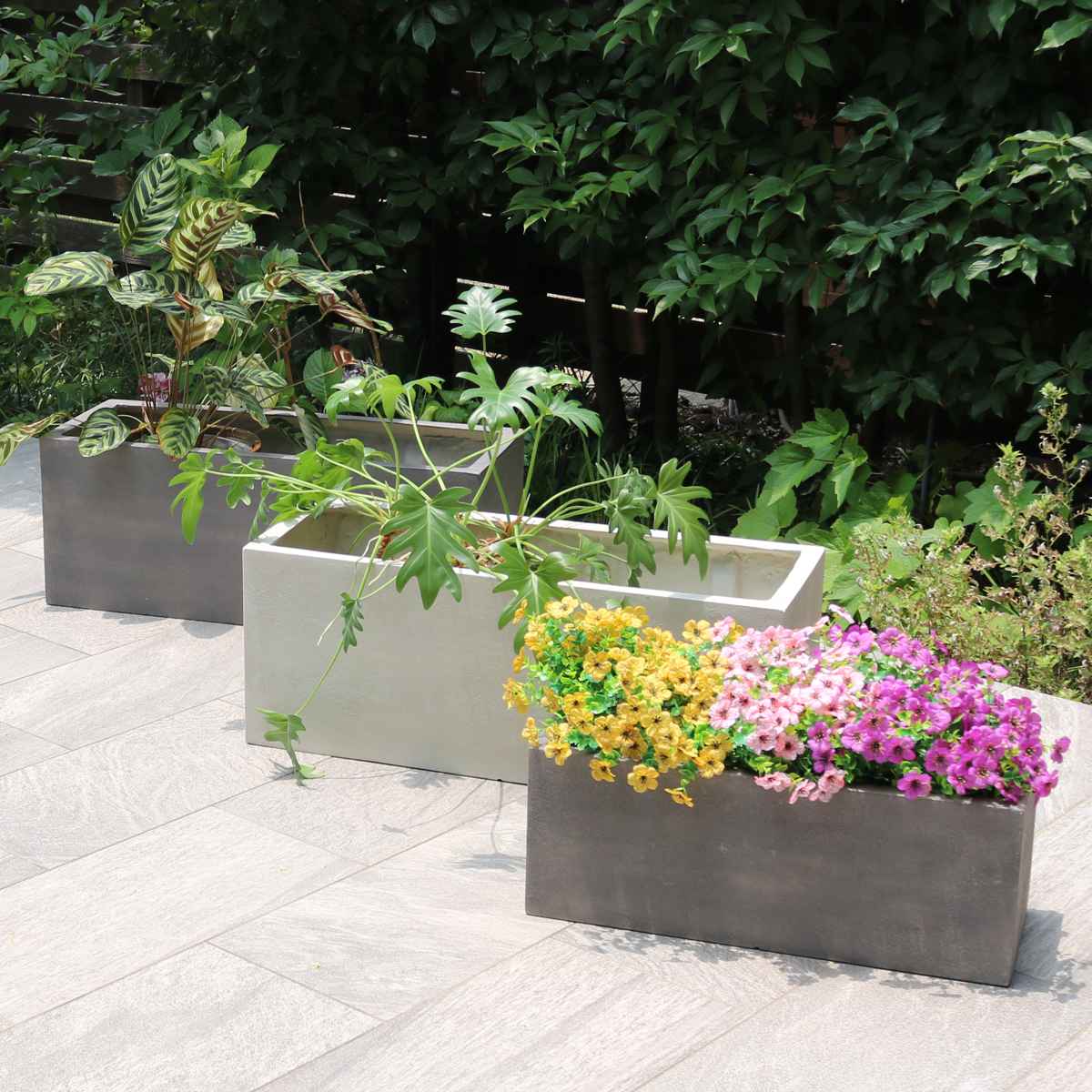 プランター グリッテ 石調FRPプランター 幅80cm 長角 ( プランターカバー スクエア 植木鉢 鉢 底穴 屋外 外 家庭菜園 寄せ植え おしゃれ ポット 鉢カバー 鉢植え 屋内 丸型 円型 大型プランター 水抜き穴 大型 花 ) 【グレー】 グレー