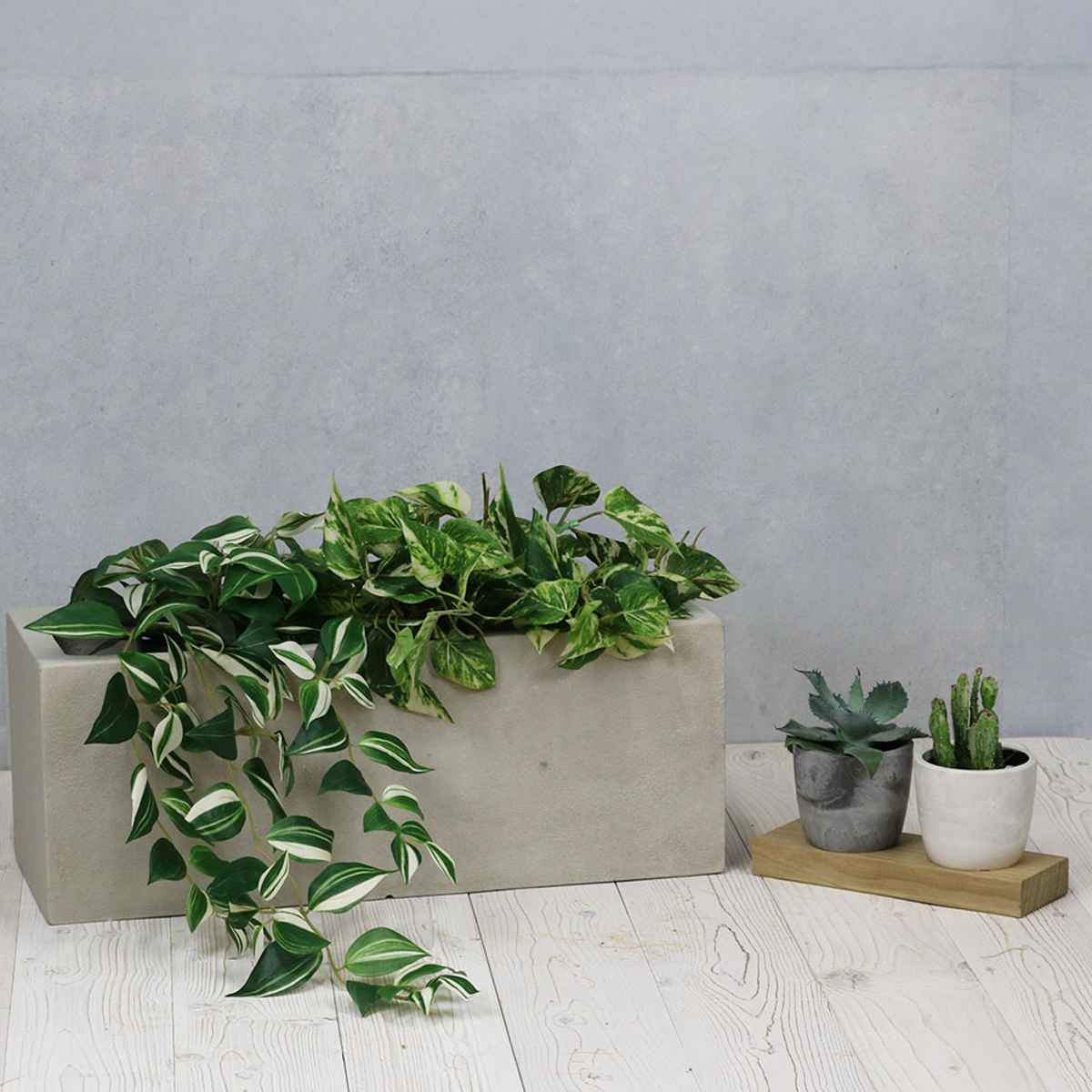 プランター グリッテ 石調FRPプランター 幅60cm 幅80cm 長角 大小2個セット ( プランターカバー スクエア 植木鉢 鉢 底穴 屋外 外 家庭菜園 寄せ植え ポット 鉢カバー 鉢植え 屋内 丸型 円型 大型プランター 水抜き穴 ) 【ホワイト】 ホワイト