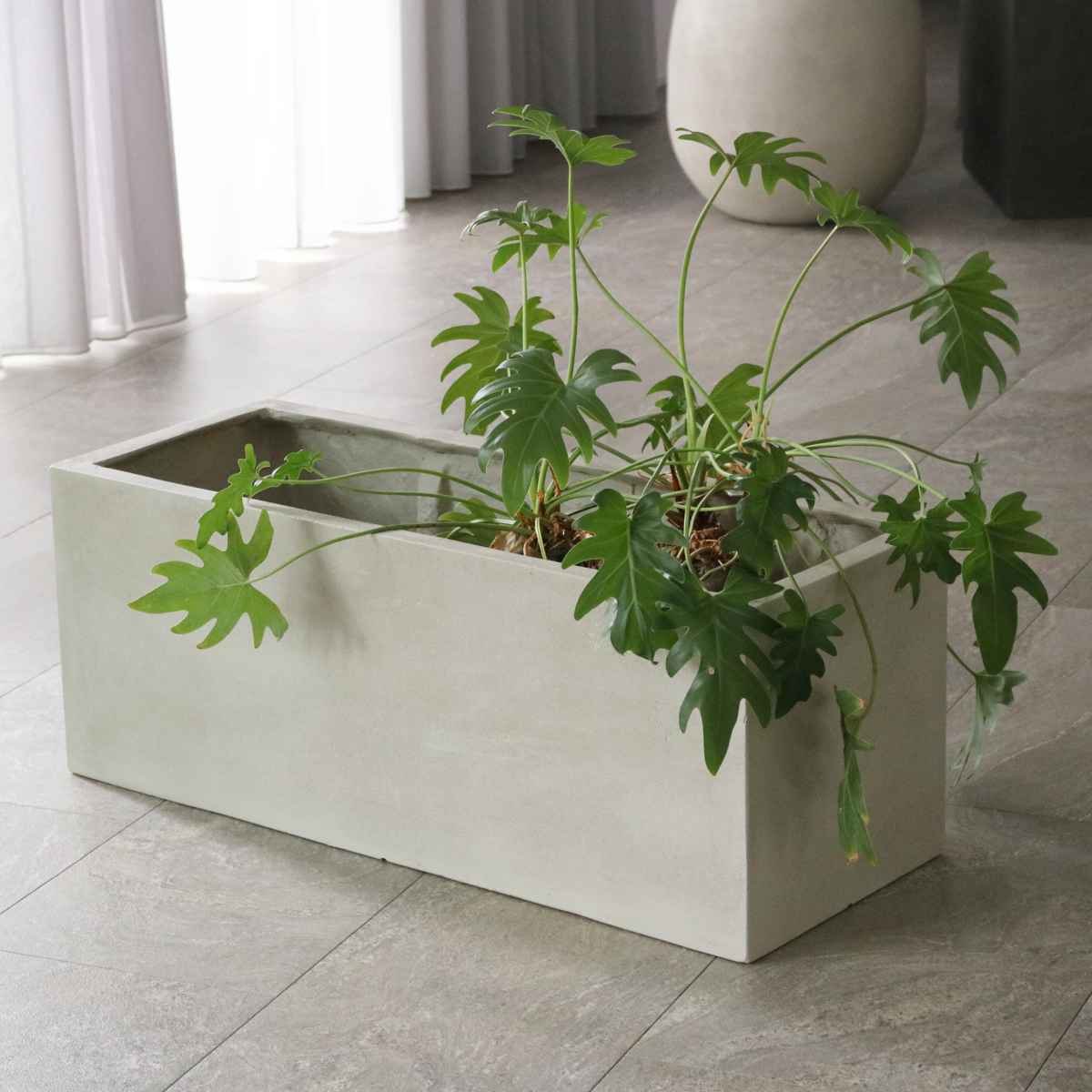 プランター グリッテ 石調FRPプランター 幅60cm 幅80cm 長角 大小2個セット ( プランターカバー スクエア 植木鉢 鉢 底穴 屋外 外 家庭菜園 寄せ植え ポット 鉢カバー 鉢植え 屋内 丸型 円型 大型プランター 水抜き穴 ) 【ホワイト】 ホワイト