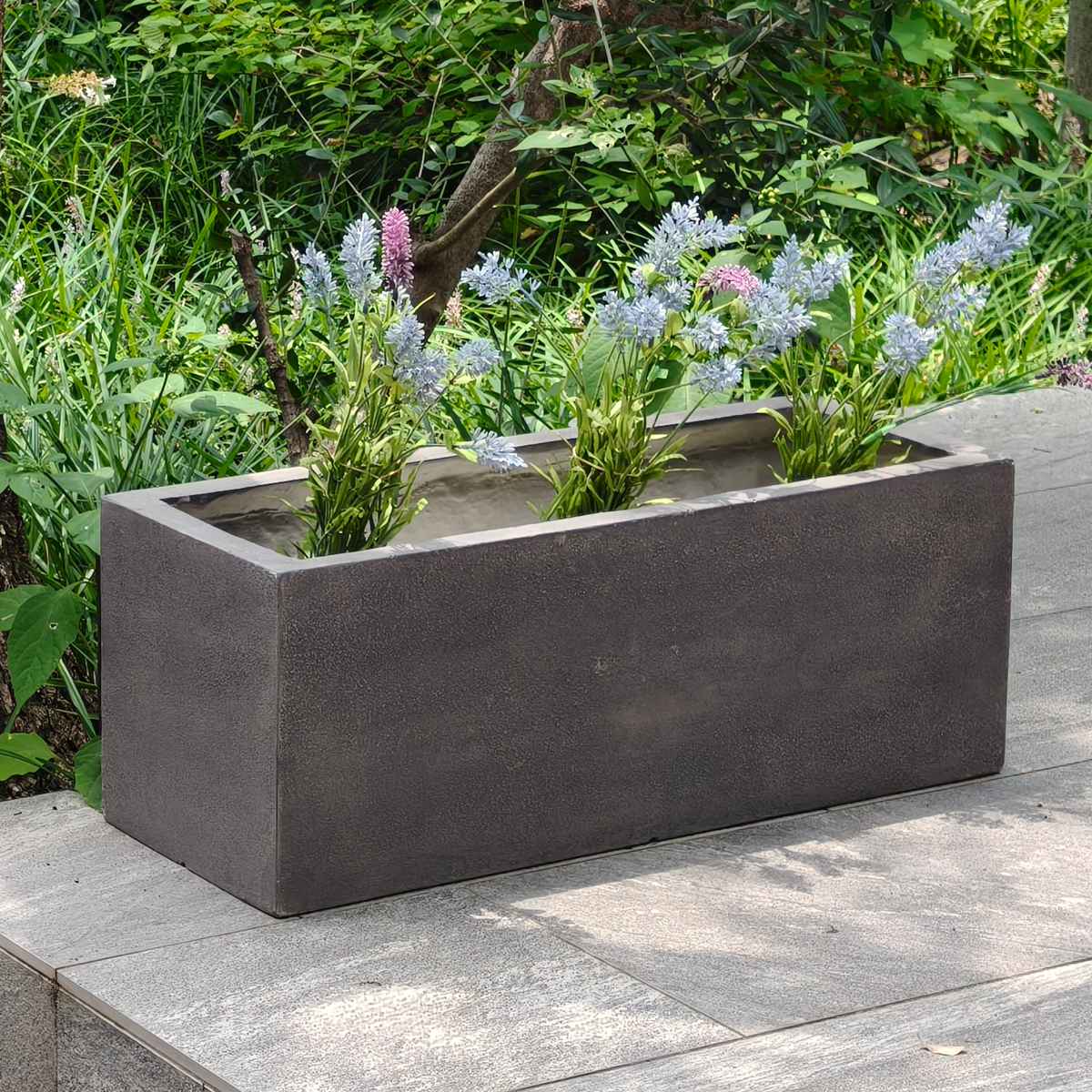 プランター グリッテ 石調FRPプランター 幅60cm 幅80cm 長角 大小2個セット ( プランターカバー スクエア 植木鉢 鉢 底穴 屋外 外 家庭菜園 寄せ植え ポット 鉢カバー 鉢植え 屋内 丸型 円型 大型プランター 水抜き穴 ) 【ホワイト】 ホワイト