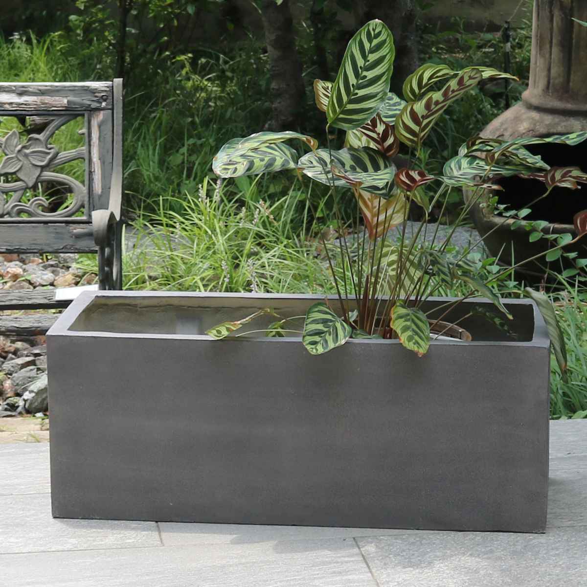 プランター グリッテ 石調FRPプランター 幅60cm 幅80cm 長角 大小2個セット ( プランターカバー スクエア 植木鉢 鉢 底穴 屋外 外 家庭菜園 寄せ植え ポット 鉢カバー 鉢植え 屋内 丸型 円型 大型プランター 水抜き穴 ) 【ホワイト】 ホワイト