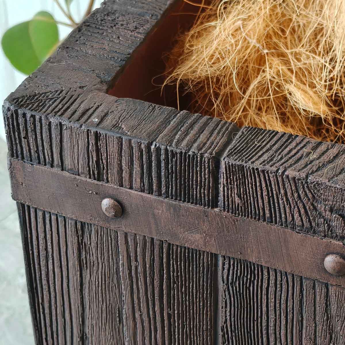 プランター ファーバー 木調FRPプランター 幅40cm 幅50cm 角型 大小2個セット ( プランターカバー ラウンド 植木鉢 鉢 底穴 屋外 外 家庭菜園 寄せ植え ポット 鉢カバー 鉢植え 屋内 正方形 大型プランター 水抜き穴 大型 花 ) 【ホワイト】 ホワイト