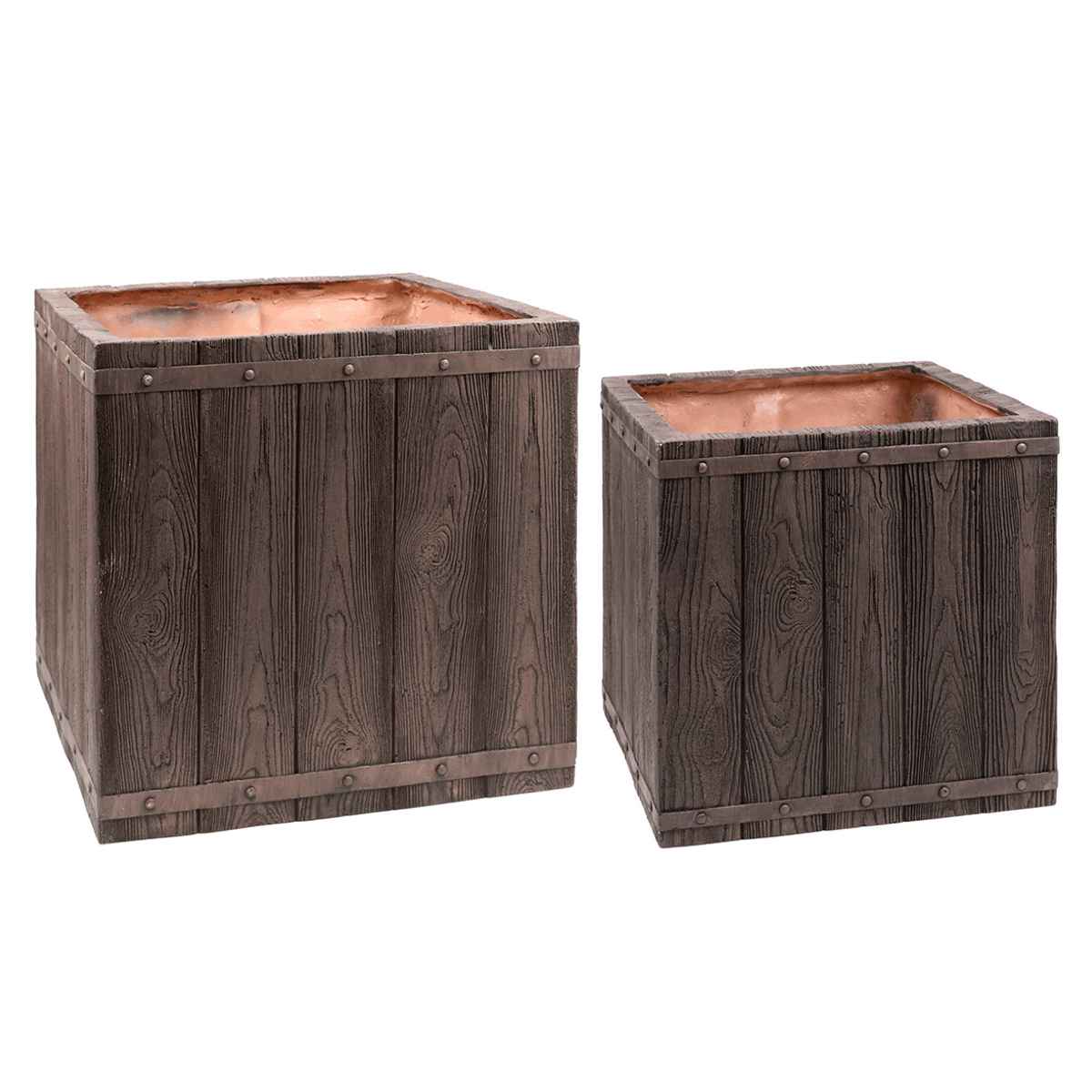 プランター ファーバー 木調FRPプランター 幅40cm 幅50cm 角型 大小2個セット ( プランターカバー ラウンド 植木鉢 鉢 底穴 屋外 外 家庭菜園 寄せ植え ポット 鉢カバー 鉢植え 屋内 正方形 大型プランター 水抜き穴 大型 花 ) 【ホワイト】 ホワイト