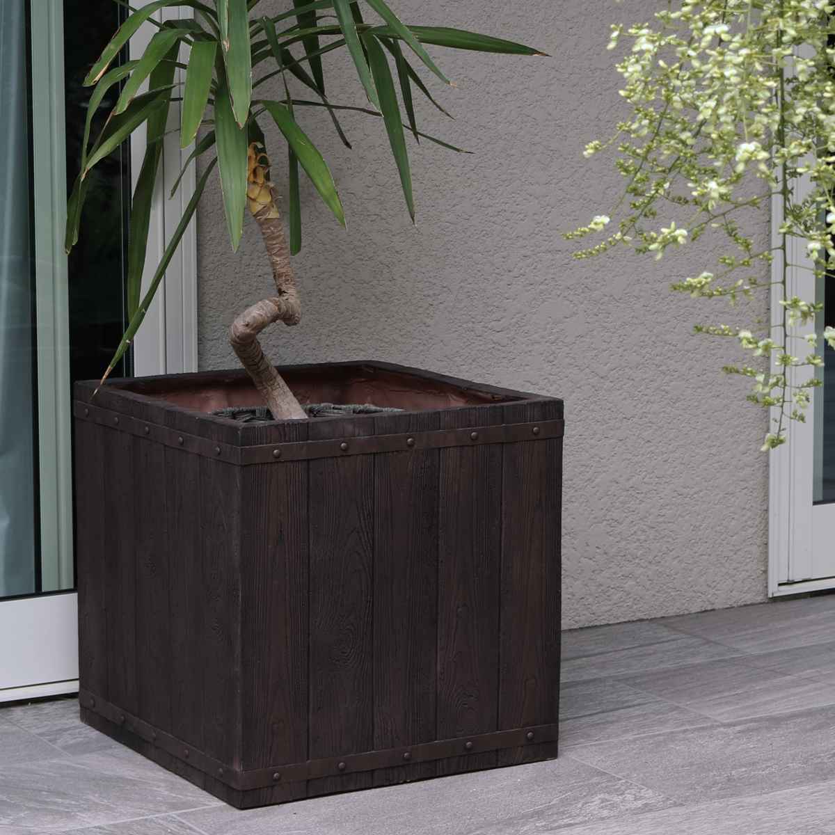 プランター ファーバー 木調FRPプランター 幅40cm 幅50cm 角型 大小2個セット ( プランターカバー ラウンド 植木鉢 鉢 底穴 屋外 外 家庭菜園 寄せ植え ポット 鉢カバー 鉢植え 屋内 正方形 大型プランター 水抜き穴 大型 花 ) 【ホワイト】 ホワイト