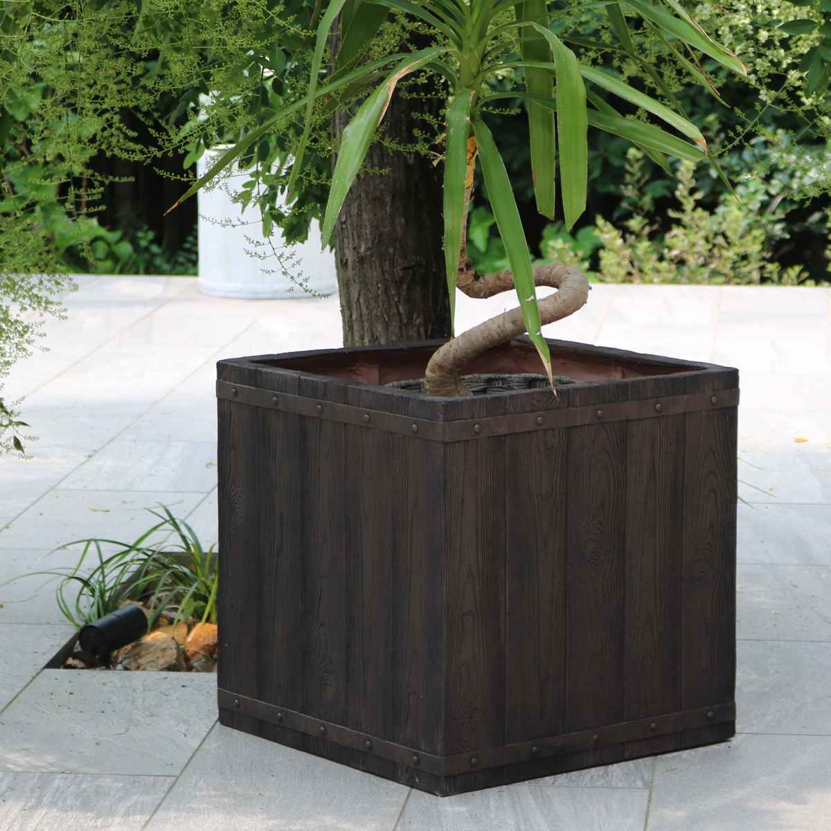 プランター ファーバー 木調FRPプランター 幅40cm 幅50cm 角型 大小2個セット ( プランターカバー ラウンド 植木鉢 鉢 底穴 屋外 外 家庭菜園 寄せ植え ポット 鉢カバー 鉢植え 屋内 正方形 大型プランター 水抜き穴 大型 花 ) 【ホワイト】 ホワイト