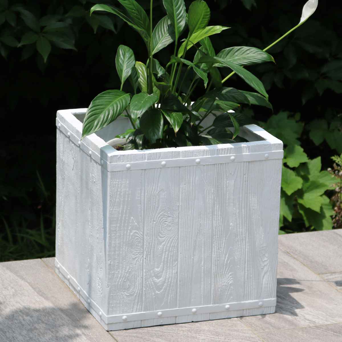 プランター ファーバー 木調FRPプランター 幅40cm 幅50cm 角型 大小2個セット ( プランターカバー ラウンド 植木鉢 鉢 底穴 屋外 外 家庭菜園 寄せ植え ポット 鉢カバー 鉢植え 屋内 正方形 大型プランター 水抜き穴 大型 花 ) 【ホワイト】 ホワイト
