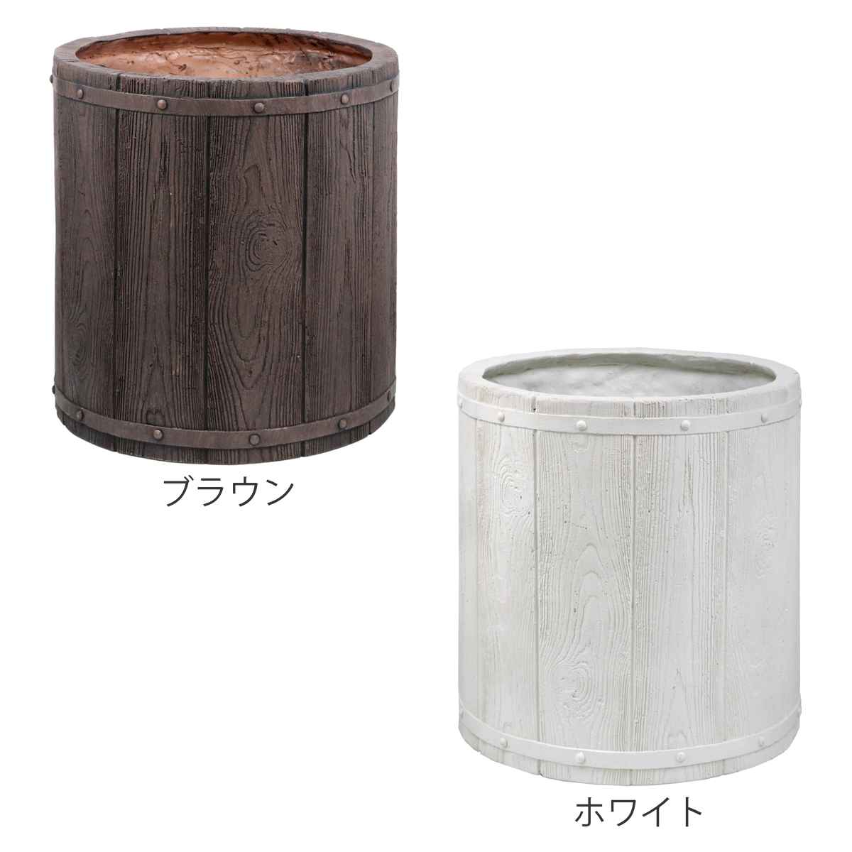 プランター ファーバー 木調FRPプランター 幅40cm 丸型 ( プランターカバー ラウンド 植木鉢 鉢 底穴 屋外 外 家庭菜園 寄せ植え おしゃれ ポット 鉢カバー 鉢植え 屋内 円形 大型プランター 水抜き穴 大型 花 ) 【ホワイト】 ホワイト