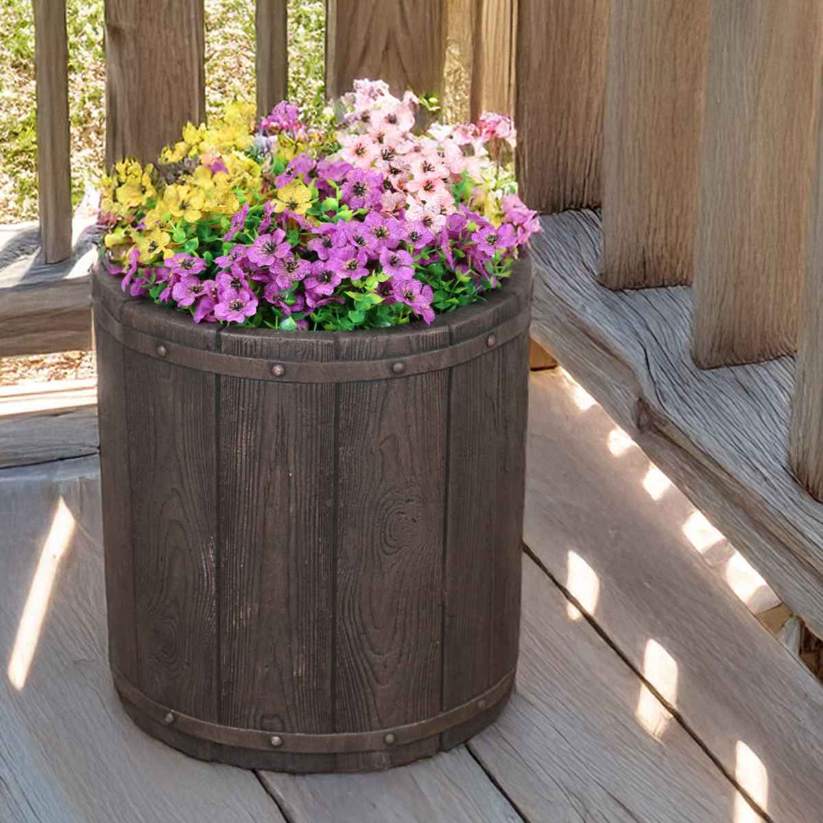 プランター ファーバー 木調FRPプランター 幅40cm 丸型 ( プランターカバー ラウンド 植木鉢 鉢 底穴 屋外 外 家庭菜園 寄せ植え おしゃれ ポット 鉢カバー 鉢植え 屋内 円形 大型プランター 水抜き穴 大型 花 ) 【ホワイト】 ホワイト