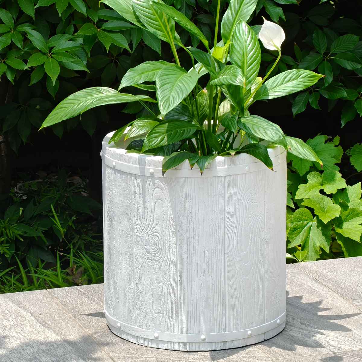 プランター ファーバー 木調FRPプランター 幅40cm 丸型 ( プランターカバー ラウンド 植木鉢 鉢 底穴 屋外 外 家庭菜園 寄せ植え おしゃれ ポット 鉢カバー 鉢植え 屋内 円形 大型プランター 水抜き穴 大型 花 ) 【ホワイト】 ホワイト