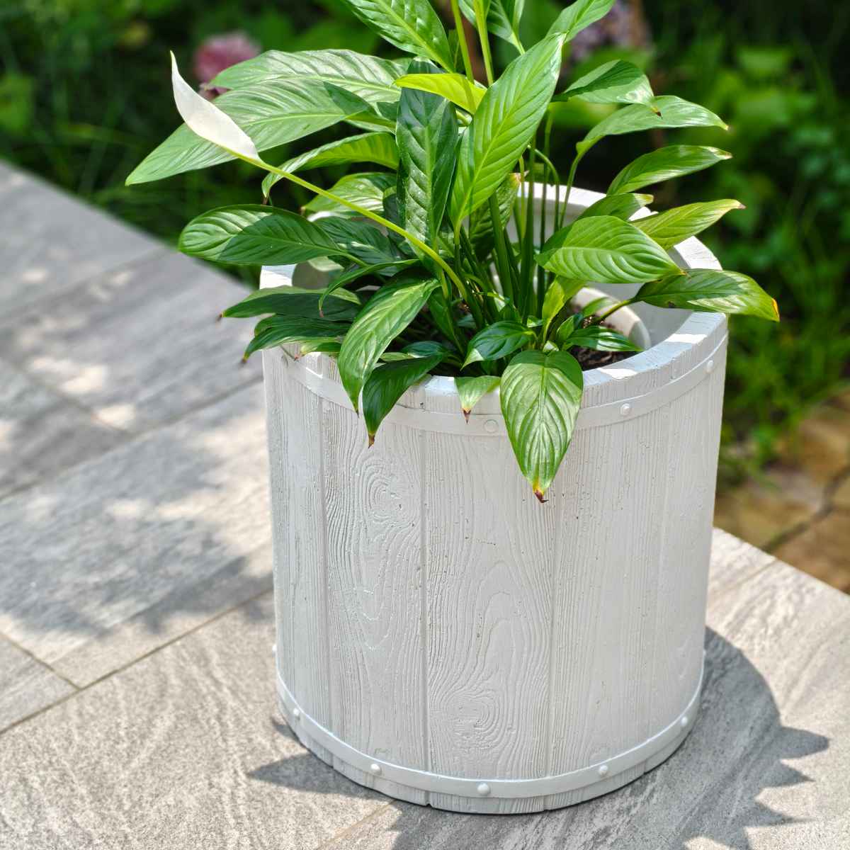 プランター ファーバー 木調FRPプランター 幅40cm 丸型 ( プランターカバー ラウンド 植木鉢 鉢 底穴 屋外 外 家庭菜園 寄せ植え おしゃれ ポット 鉢カバー 鉢植え 屋内 円形 大型プランター 水抜き穴 大型 花 ) 【ホワイト】 ホワイト