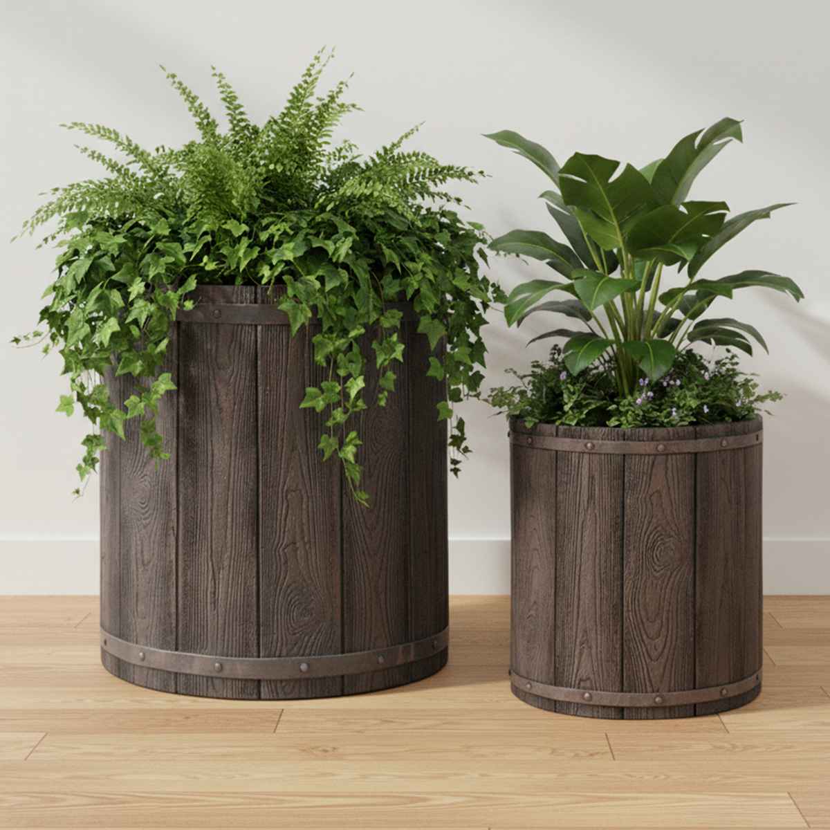 プランター ファーバー 木調FRPプランター 幅40cm 丸型 ( プランターカバー ラウンド 植木鉢 鉢 底穴 屋外 外 家庭菜園 寄せ植え おしゃれ ポット 鉢カバー 鉢植え 屋内 円形 大型プランター 水抜き穴 大型 花 ) 【ホワイト】 ホワイト