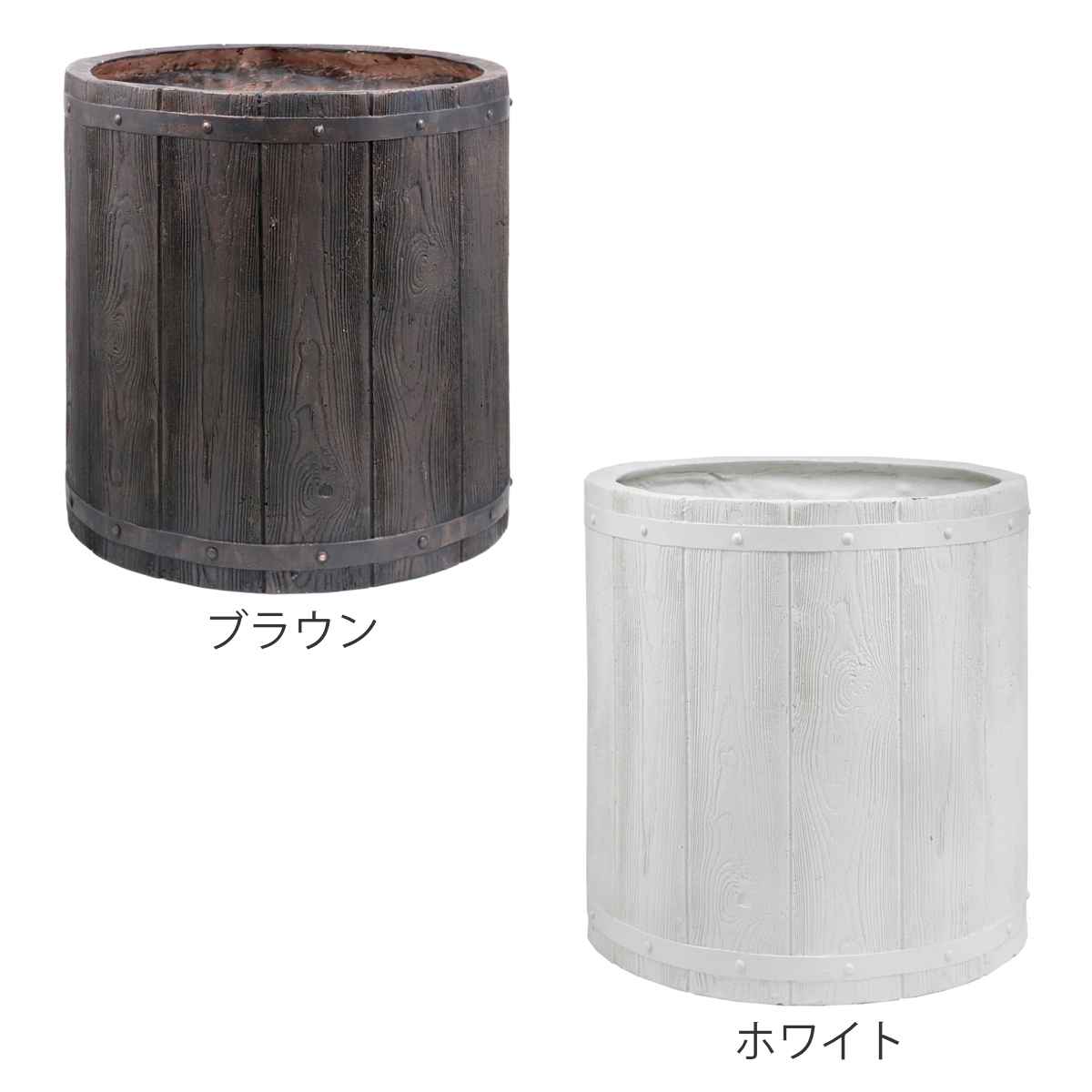 プランター ファーバー 木調FRPプランター 幅50cm 丸型 ( プランターカバー ラウンド 植木鉢 鉢 底穴 屋外 外 家庭菜園 寄せ植え おしゃれ ポット 鉢カバー 鉢植え 屋内 円形 大型プランター 水抜き穴 大型 花 ) 【ホワイト】 ホワイト
