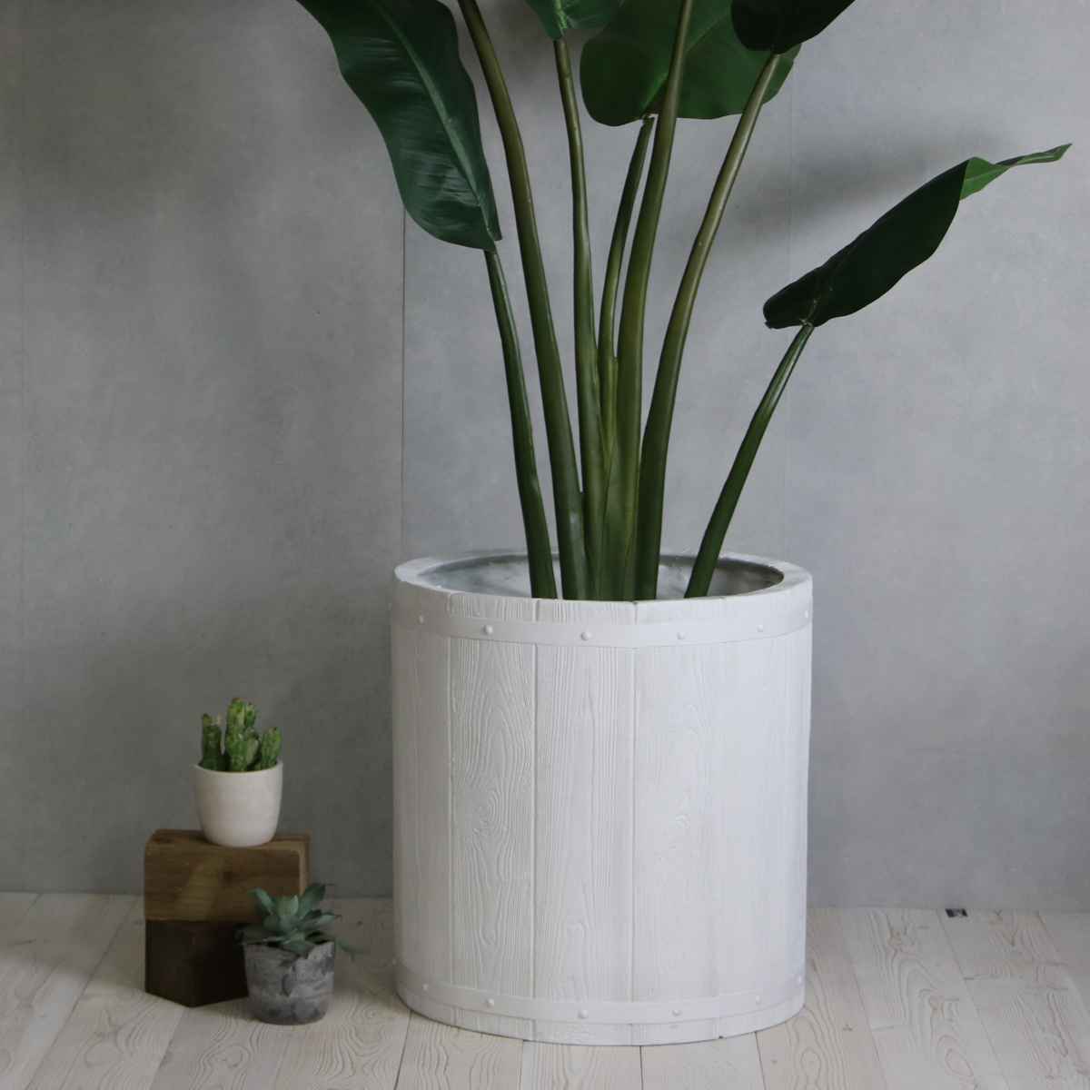 プランター ファーバー 木調FRPプランター 幅50cm 丸型 ( プランターカバー ラウンド 植木鉢 鉢 底穴 屋外 外 家庭菜園 寄せ植え おしゃれ ポット 鉢カバー 鉢植え 屋内 円形 大型プランター 水抜き穴 大型 花 ) 【ホワイト】 ホワイト