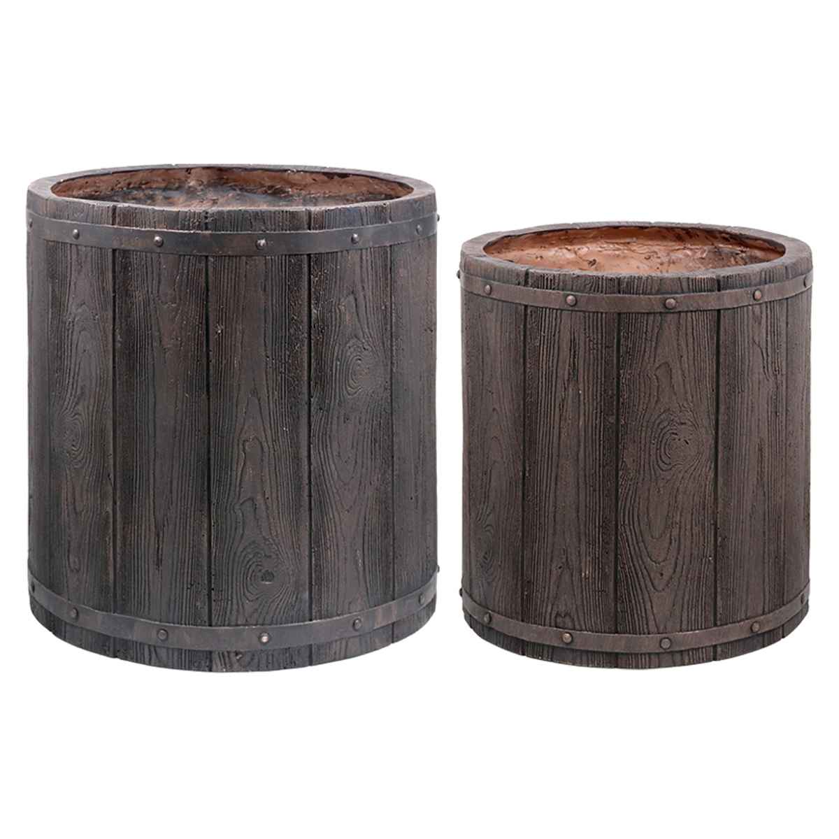 プランター ファーバー 木調FRPプランター 幅40cm 幅50cm 丸型 大小2個セット ( プランターカバー ラウンド 植木鉢 鉢 底穴 屋外 外 家庭菜園 寄せ植え ポット 鉢カバー 鉢植え 屋内 円形 大型プランター 水抜き穴 大型 花 ) 【ホワイト】 ホワイト